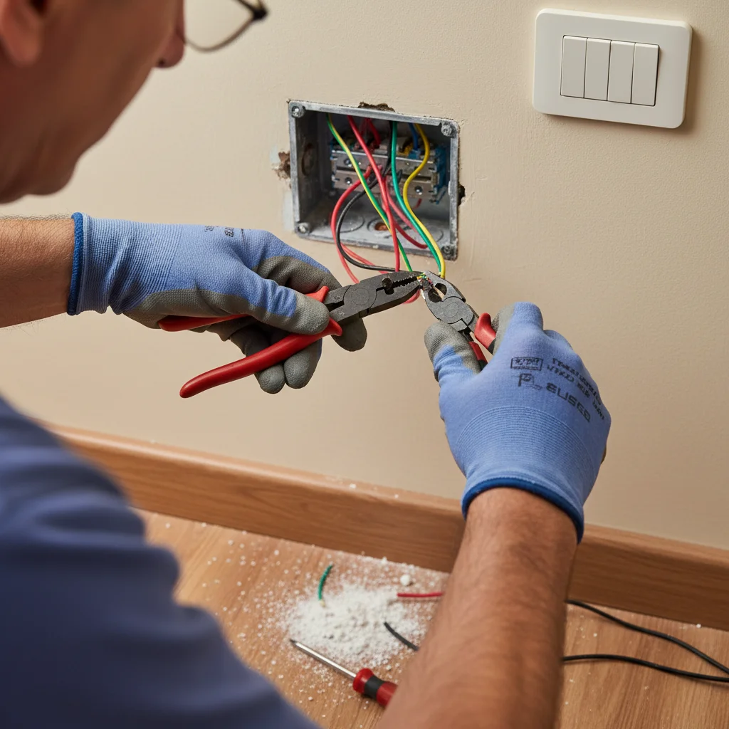Mani di elettricista che lavora su cablaggio a Padova